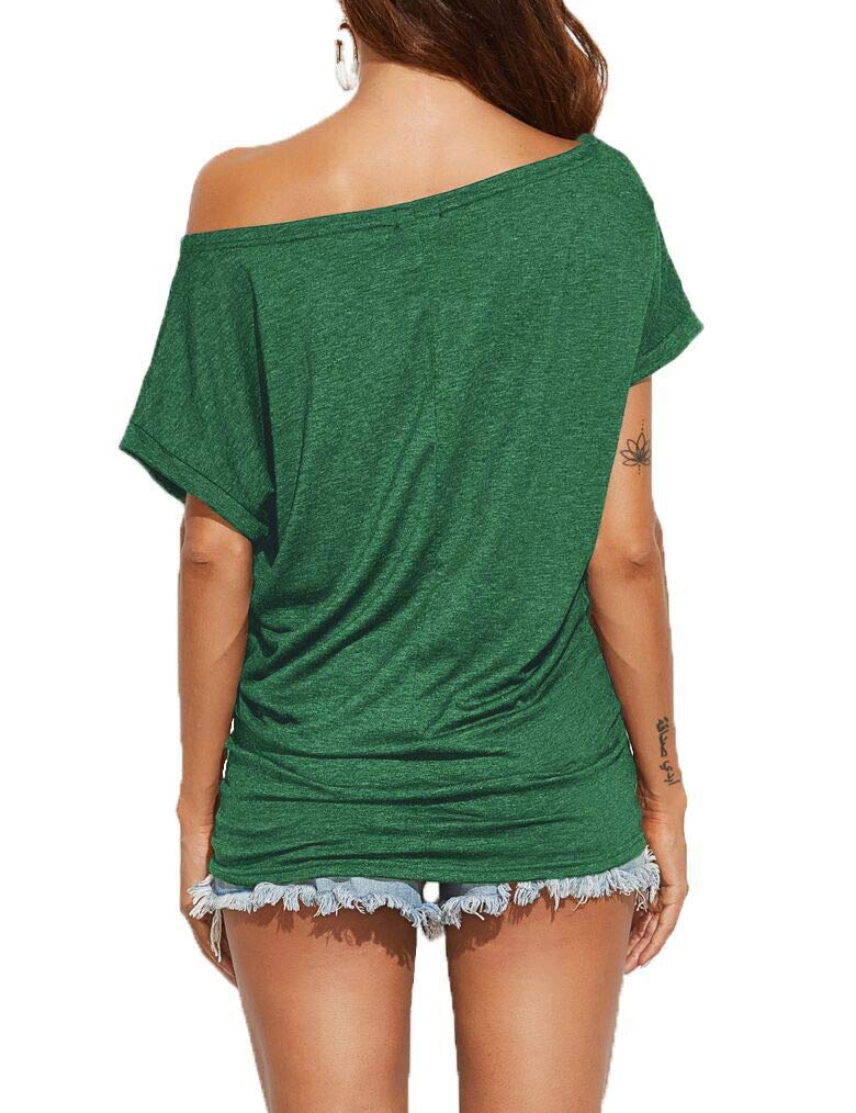 Poetsky Short Sleeve Blouses for Women Summer Going Out Tee Shirts for Juniors, Green, XL - Image 2
